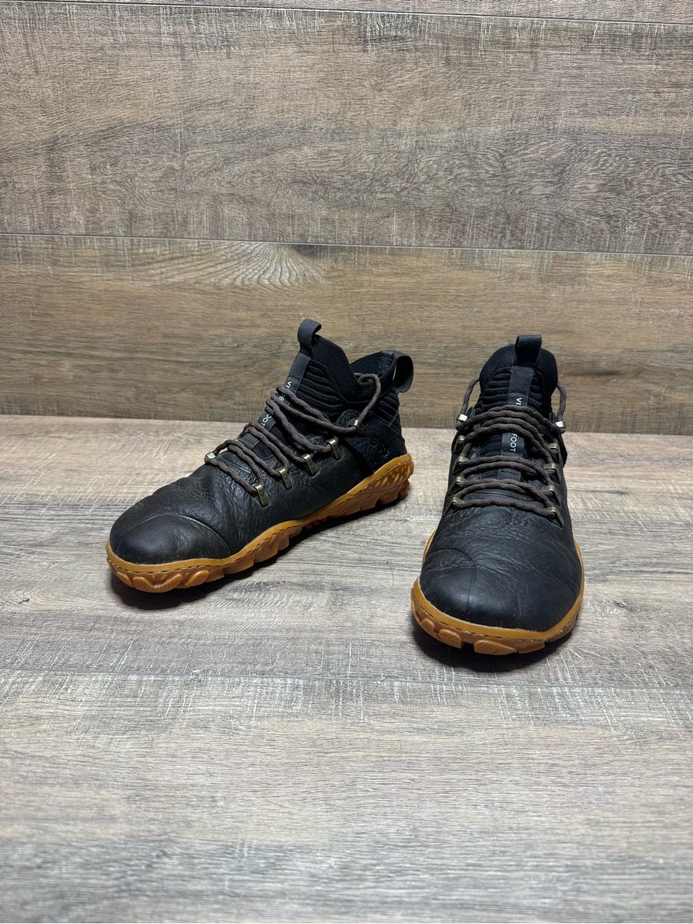 Vivo Barefoot Black Leather Sneakers with Gum Soles